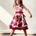 Платье для девочки нарядное БУШОН ST30, стиляги цвет белый/красный пояс красный, принт цветы