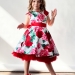 Платье для девочки нарядное БУШОН ST30, стиляги цвет белый/красный пояс красный, принт цветы
