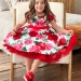 Платье для девочки нарядное БУШОН ST30, стиляги цвет белый/красный пояс красный, принт цветы