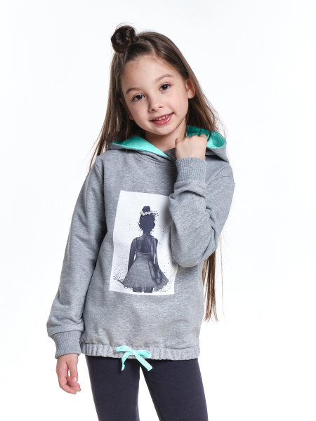 Джемпер для девочек Mini Maxi, модель 7367, цвет серый/бирюзовый - Толстовки с капюшоном / худи