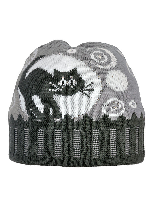 Шапка для девочки Лунный кот, Миалт темно-серый/светло-серый, весна-осень - Для девочек весна-осень