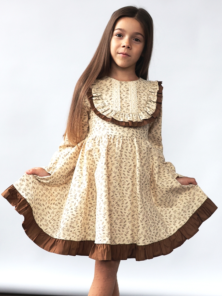 Платье для девочки нарядное БУШОН ST592, цвет бежевый/коричневый - Платья коктельные / вечерние