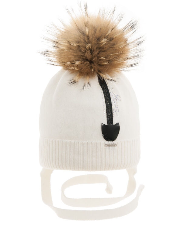 Шапка для девочки Sister-2, Миалт белый, зима - Шапки с меховым помпоном