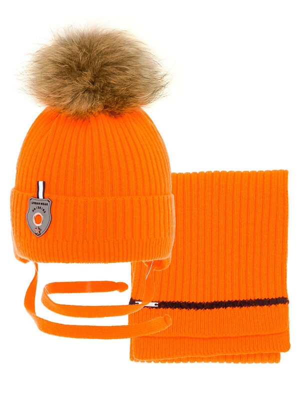 Комплект для мальчика Призер, Миалт оранжевый/неон, зима - Комплекты: шапка и шарф