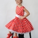 Платье для девочки нарядное БУШОН ST10, стиляги цвет красный, белый пояс, принт белый горошек