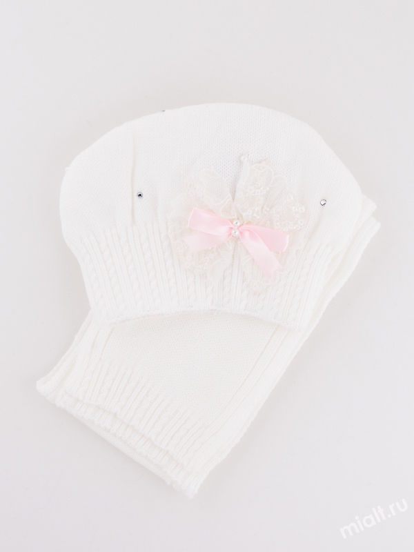 Комплект для девочки Люси, Миалт белый/бледно-розовый - Комплект: шапочки и шарф