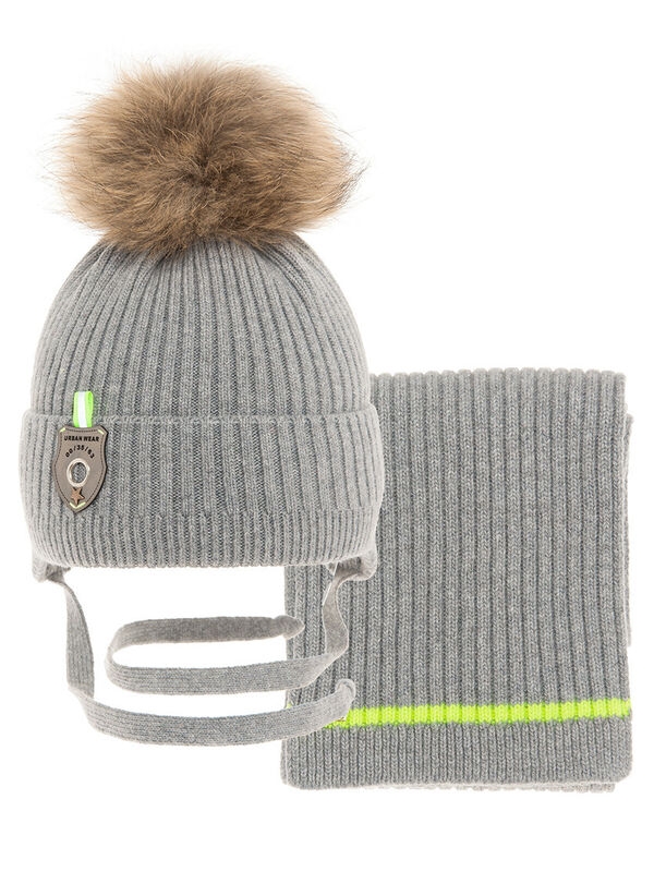 Комплект для мальчика Призер, Миалт серый, зима - Комплекты: шапка и шарф