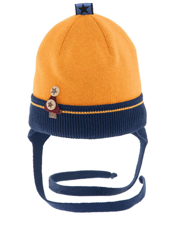 Шапка для мальчика Buddy, Миалт светло-оранжевый/темно-джинсовый, весна-осень - Шапки весна-осень