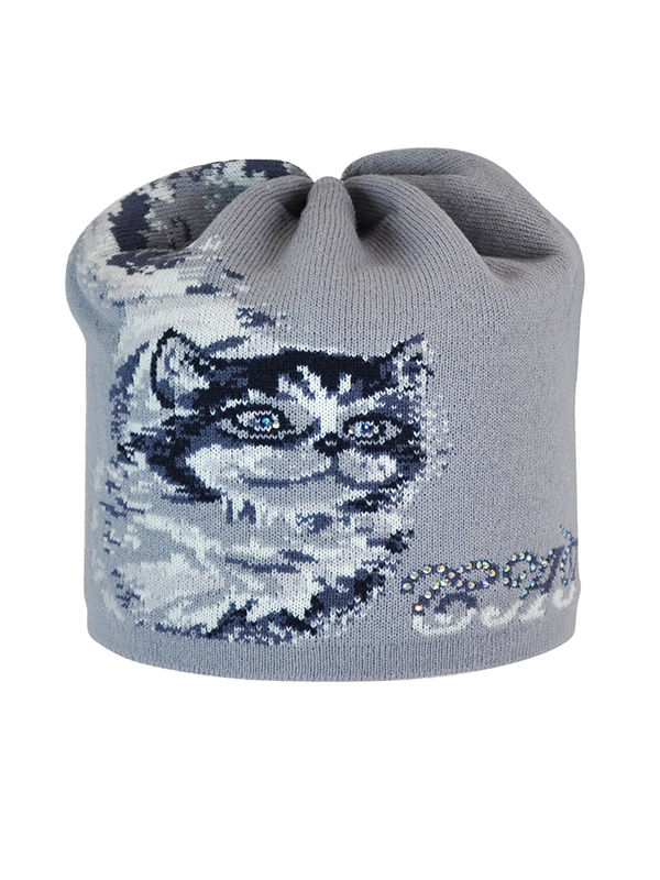 Шапка для девочки Пушок, Миалт серый/темно-синий - Для девочек весна-осень