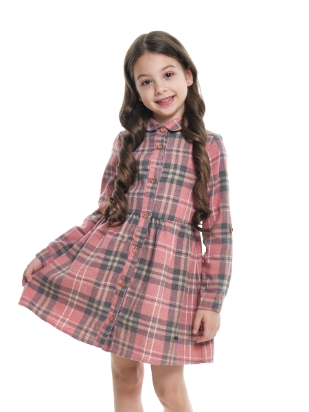 Платье для девочек Mini Maxi, модель 6238, цвет розовый/клетка - Платья для девочек с длинным рукавом