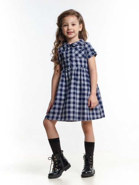 Платье для девочек Mini Maxi, модель 2684, цвет серый/синий/клетка - Платья для девочек с коротким рукавом