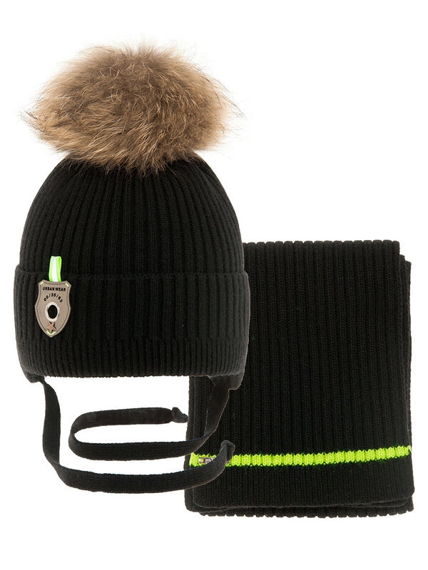 Комплект для мальчика Призер, Миалт черный, зима - Комплекты: шапка и шарф