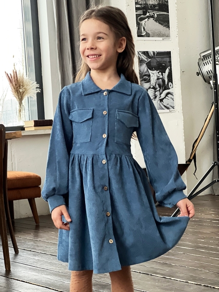 Платье для девочки школьное БУШОН ST73, цвет джинс - Платья коктельные / вечерние