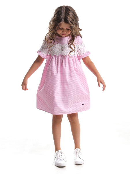 Платье для девочек Mini Maxi, модель 6324, цвет розовый/клетка - Платья для девочек с коротким рукавом