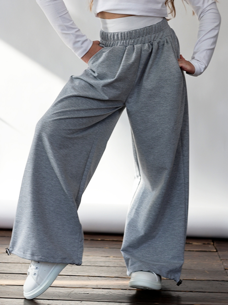 Брюки для девочек БУШОН ST113, цвет серый - Брюки палаццо