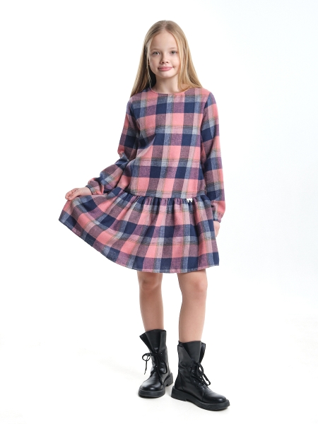 Платье для девочек Mini Maxi, модель 7861, цвет розовый/клетка - Платья для девочек с длинным рукавом