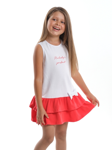 Платье для девочек Mini Maxi, модель 2996, цвет белый/коралловый - Платья для девочек с коротким рукавом