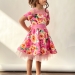 Платье для девочки нарядное БУШОН ST31, стиляги цвет розовый/желтый пояс розовый, принт цветы