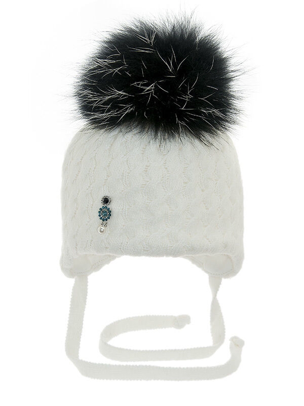 Шапка для девочки Зимняя капель, Миалт белый, зима - Шапки с меховым помпоном
