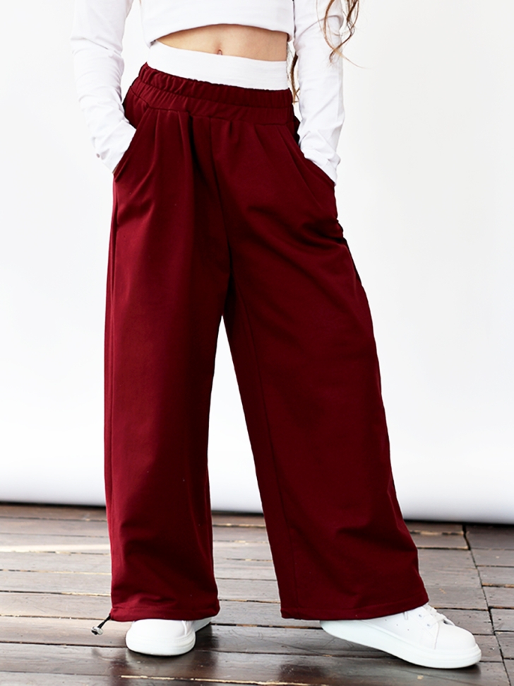 Брюки для девочек БУШОН ST113, цвет бордовый - Брюки палаццо