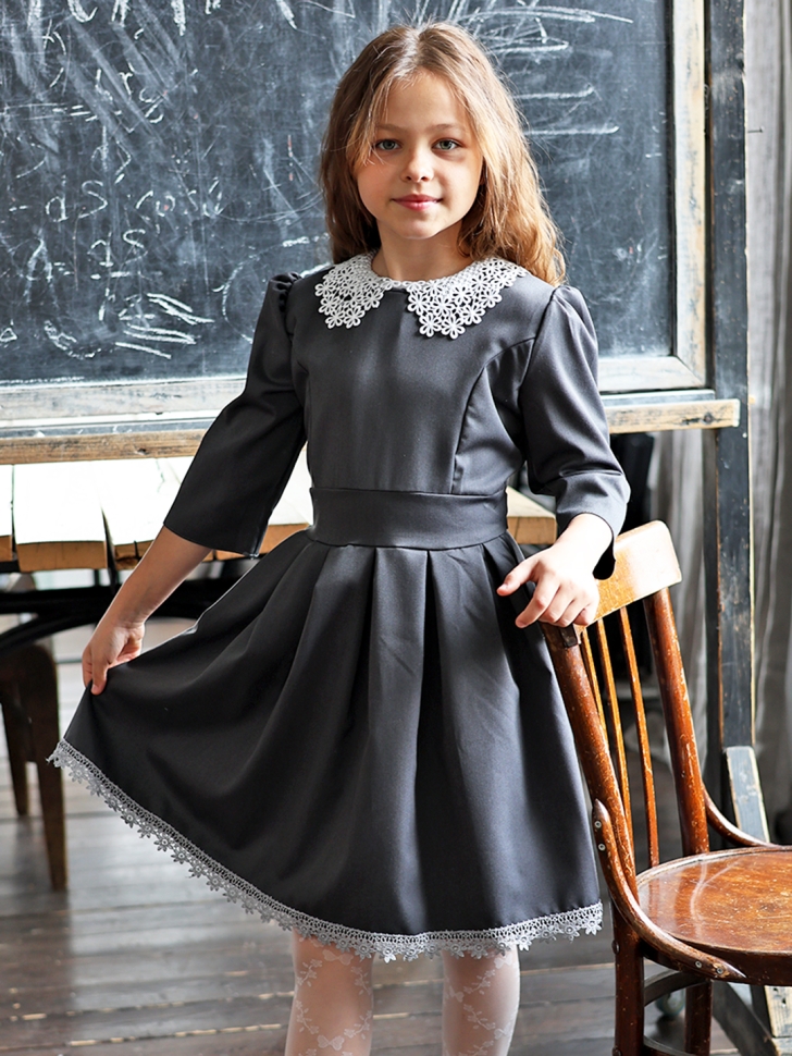 Платье для девочки школьное БУШОН SK111, цвет серый - 
