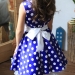 Платье для девочки нарядное БУШОН ST10, стиляги цвет василек, белый пояс, принт белый горошек