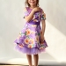 Платье для девочки нарядное БУШОН ST31, стиляги цвет сирень/желтый пояс сирень, принт цветы