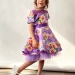Платье для девочки нарядное БУШОН ST31, стиляги цвет сирень/желтый пояс сирень, принт цветы