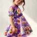 Платье для девочки нарядное БУШОН ST31, стиляги цвет сирень/желтый пояс сирень, принт цветы