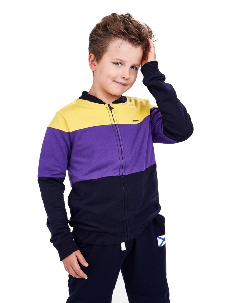 Толстовка для мальчиков Mini Maxi, модель 3665, цвет горчичный/сиреневый - Куртки олимпийки для мальчиков
