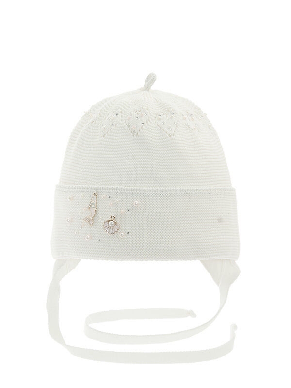 Шапка для девочки Русалочка, Миалт белый, весна-осень - Шапочки на завязках