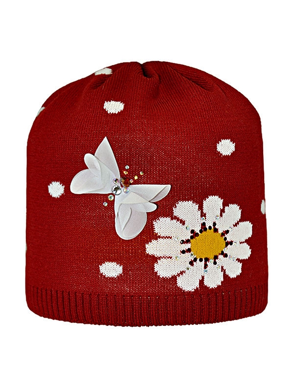 Шапка для девочки Ромашишка, Миалт красный - Для девочек весна-осень