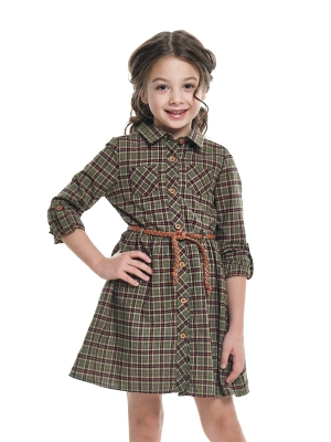 Платье для девочек Mini Maxi, модель 6846, цвет хаки/клетка