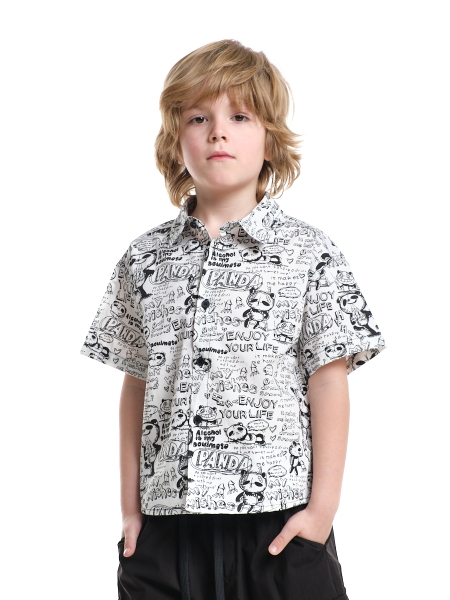 Рубашка для мальчиков Mini Maxi, модель 3358761, цвет белый/черный - Рубашки с коротким рукавом