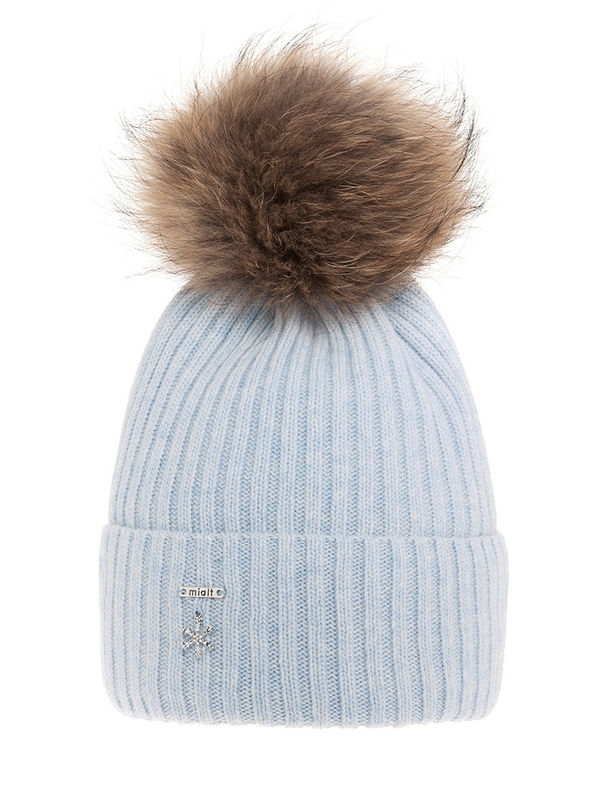 Шапка для девочки Ренуар, Миалт бледно-голубой - Шапки с меховым помпоном