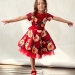 Платье для девочки нарядное БУШОН ST31, стиляги цвет красный/желтый пояс красный, принт цветы