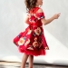 Платье для девочки нарядное БУШОН ST31, стиляги цвет красный/желтый пояс красный, принт цветы