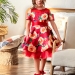 Платье для девочки нарядное БУШОН ST31, стиляги цвет красный/желтый пояс красный, принт цветы