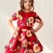 Платье для девочки нарядное БУШОН ST31, стиляги цвет красный/желтый пояс красный, принт цветы