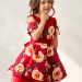 Платье для девочки нарядное БУШОН ST31, стиляги цвет красный/желтый пояс красный, принт цветы