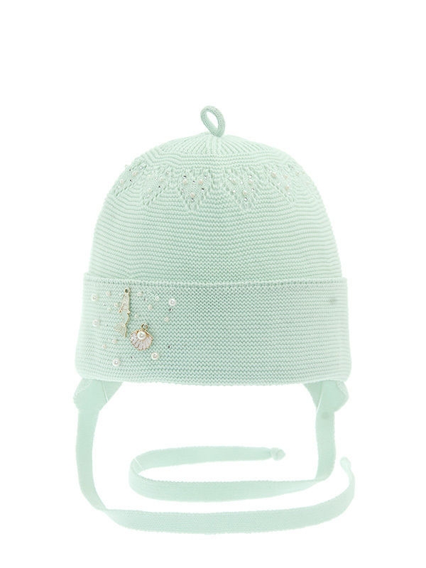Шапка для девочки Русалочка, Миалт мятный, весна-осень - Шапочки на завязках