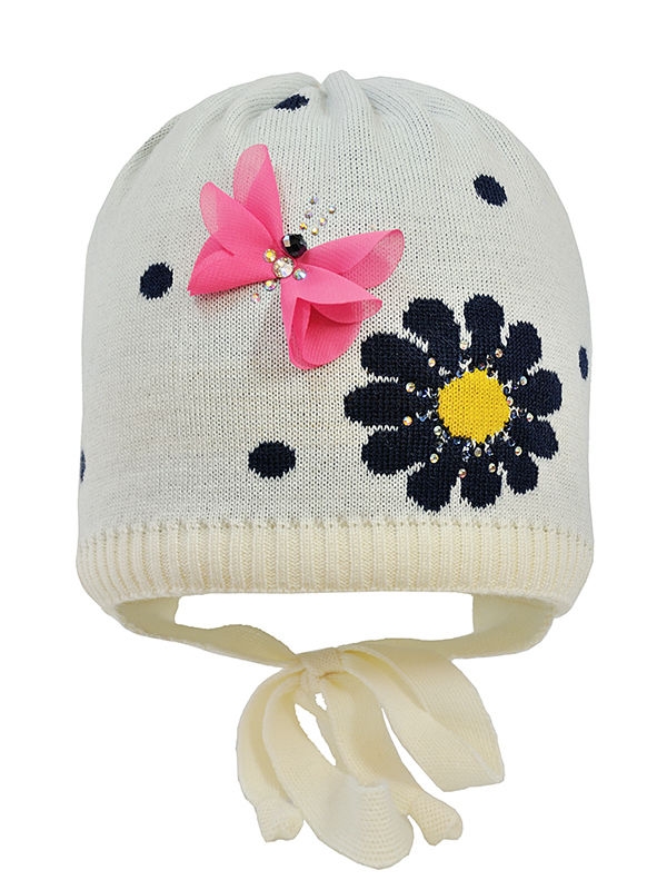 Шапка для девочки Ромашулька, Миалт белый, весна-осень - Шапочки на завязках