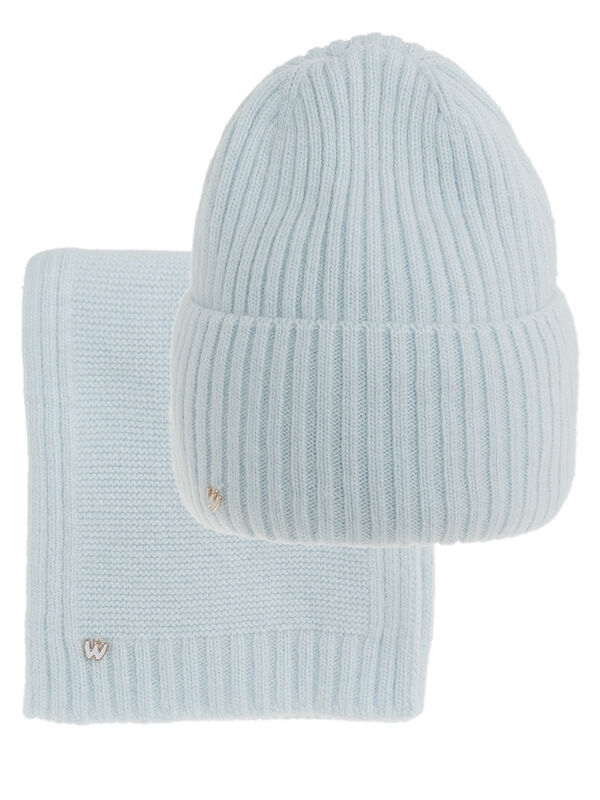 Шапка для девочки Жаклин комплект, Миалт бледно-голубой, зима - Комплекты: шапка и шарф