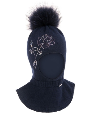 Шлем для девочки Помпадур, Миалт темно-синий, зима