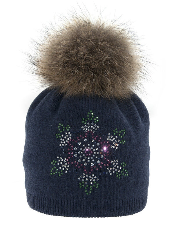 Шапка для девочки Иллюзия, Миалт синий/меланж, зима - Шапки с меховым помпоном