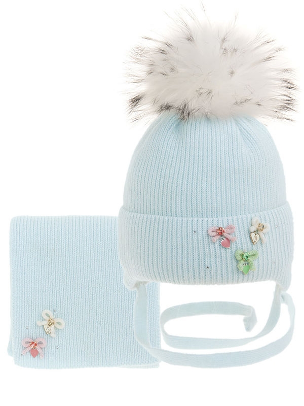 Комплект для девочки Корзиночка комплект, Миалт бледно-голубой, зима - Комплекты: шапка и шарф