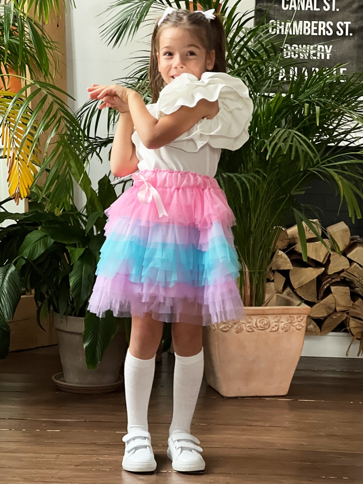 Комплект юбка и топ для девочек БУШОН, модель ST70, цвет темно-синий/белый - Комплекты трикотажные