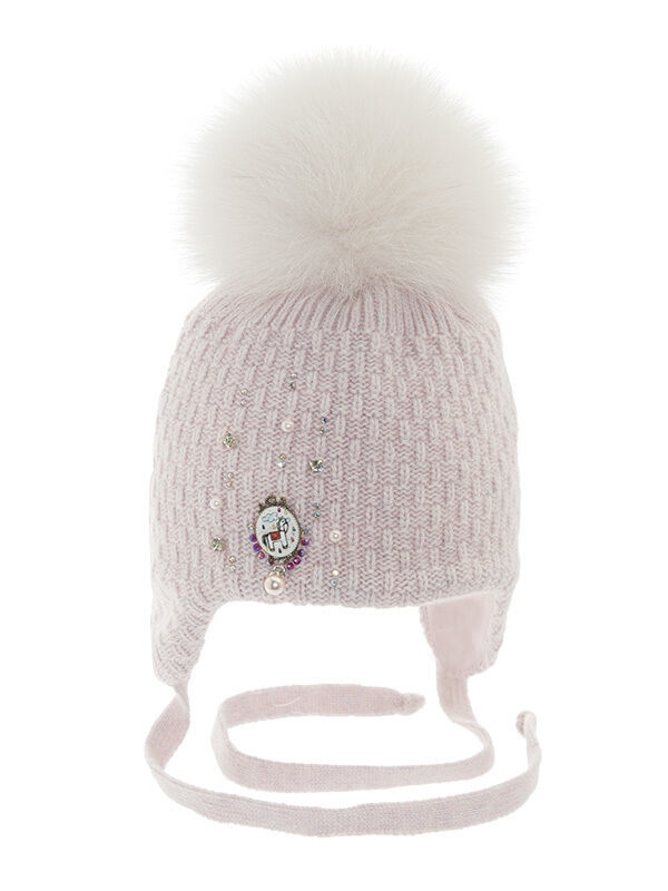 Шапка для девочки Карусель, Миалт грязно-розовый, зима - Шапки с меховым помпоном