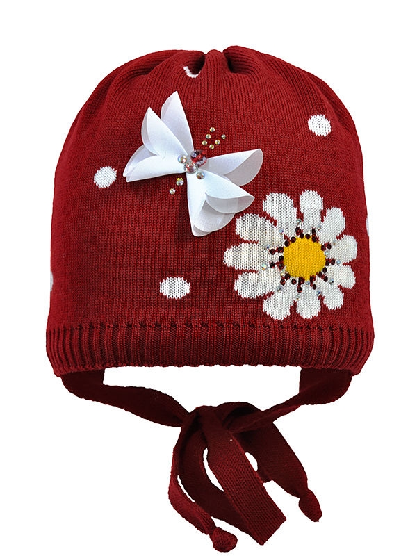 Шапка для девочки Ромашулька, Миалт красный - Шапочки на завязках