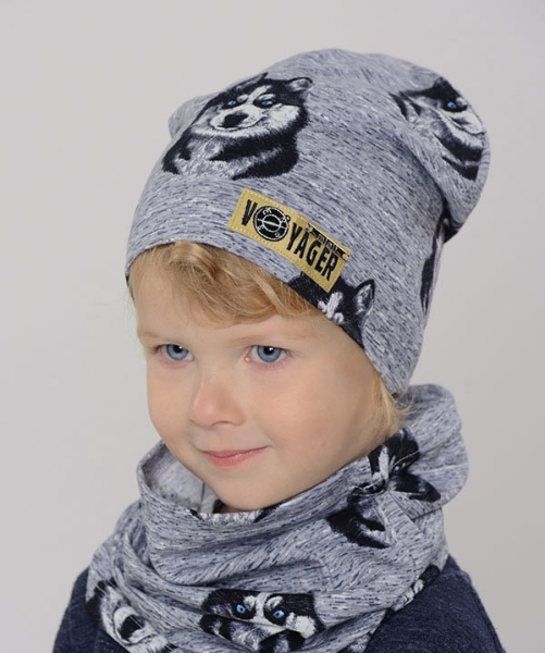Комплект для мальчика Клык, Миалт серый/меланж, лето - Трикотажные шапочки